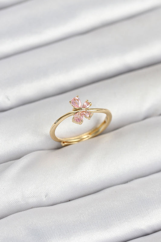 BYK3870 - Pirinç Gold Renk Pembe Kelebek Kadın Yüzük
