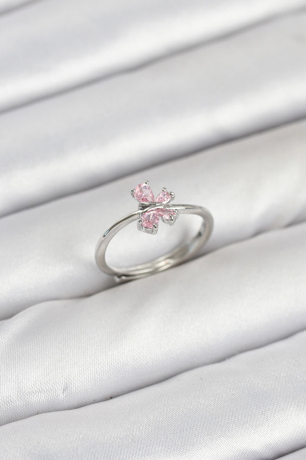 BYK3871 - Pirinç Gümüş Renk Pembe Kelebek Kadın Yüzük