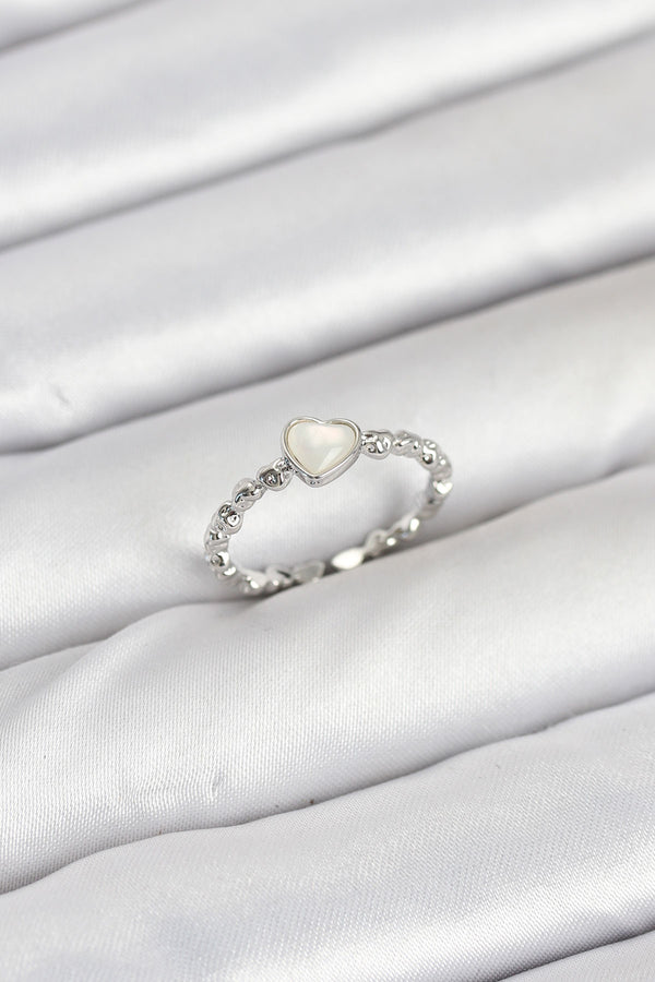 BYK3875 - Pirinç Gümüş Renk Kalpli Model Kadın Yüzük