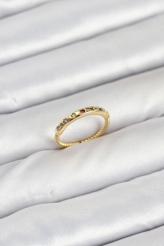 BYK3884 - Pirinç Gold Renk Renkli Zirkon Taşlı Kadın Yüzük