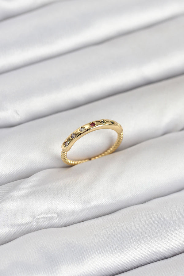 BYK3884 - Pirinç Gold Renk Renkli Zirkon Taşlı Kadın Yüzük