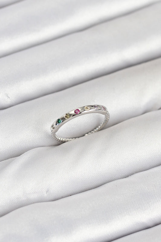 BYK3885 - Pirinç Gümüş Renk Renkli Zirkon Taşlı Kadın Yüzük