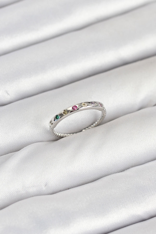 BYK3885 - Pirinç Gümüş Renk Renkli Zirkon Taşlı Kadın Yüzük