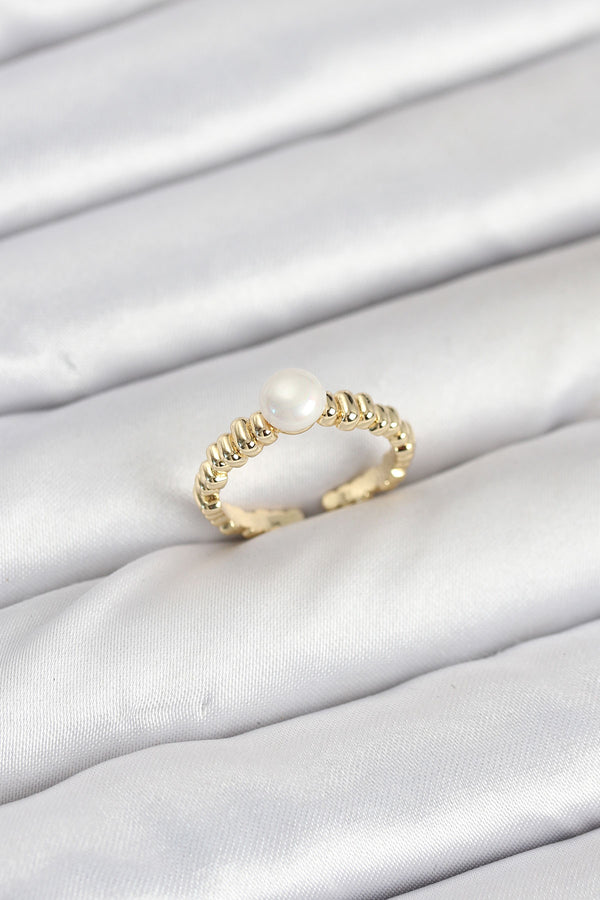 BYK3886 - Pirinç Gold Renk Göbek İnci Model Kadın Yüzük