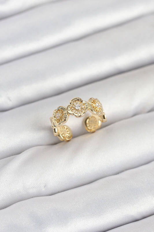 BYK3894 - Pirinç Gold Renk Yonca Model Kadın Yüzük