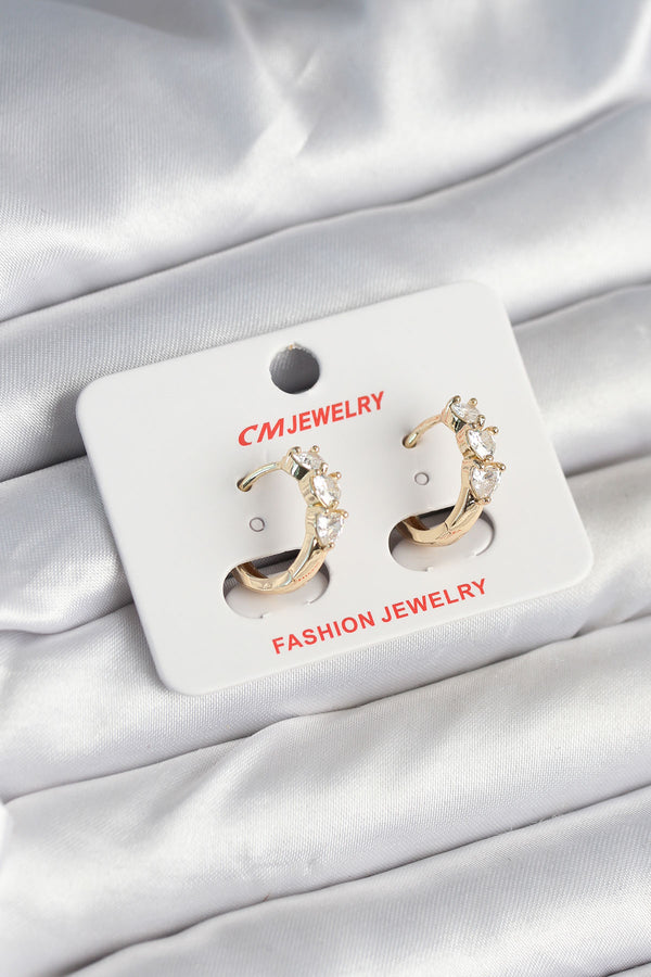 BKP11246 - Pirinç Gold Renk Kalpli Zirkon Taşlı Kadın Küpe