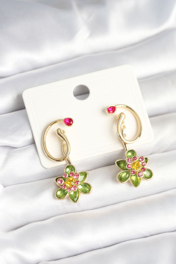 BKP11249 - Pirinç Gold Renk Zirkon Taşlı Çiçek Model Kadın Küpe