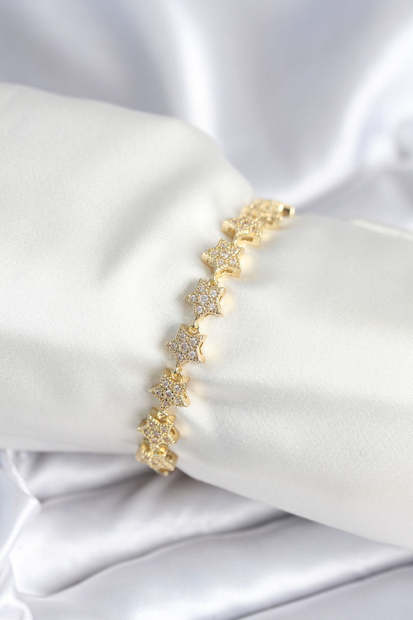 BB7980 - Pirinç Gold Renk Yıldız Model Kadın Bileklik