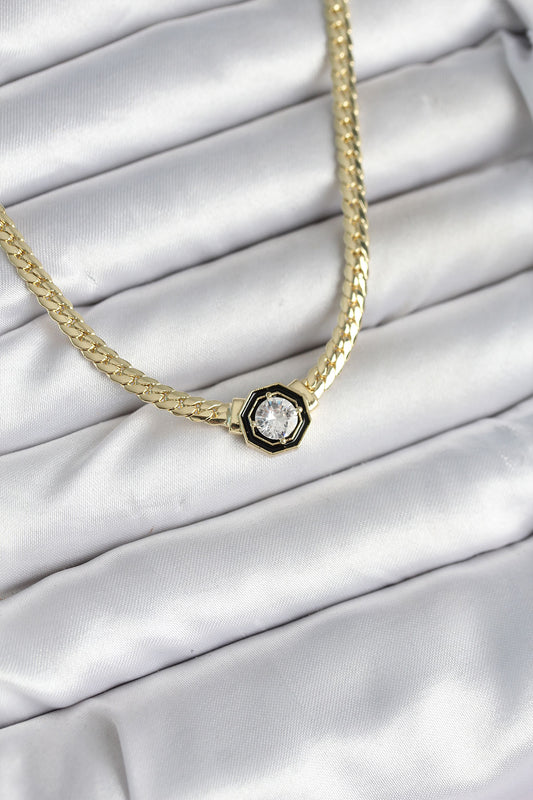 BKO10601 - Pirinç Gold Renk Zirkon Taşlı Kadın Kolye