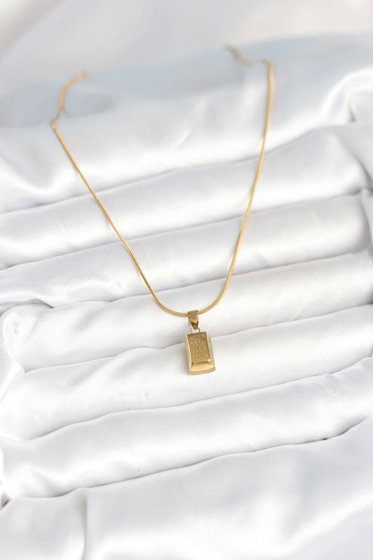 316L Çelik Gold Renk Mini Külçe Altın Model Kolye - BKO10603