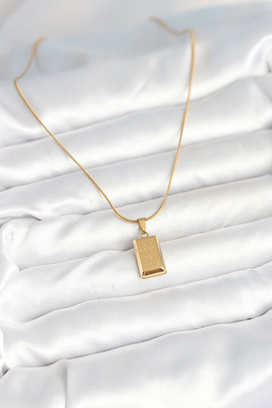 316L Çelik Gold Renk Külçe Altın Model Kolye - BKO10604