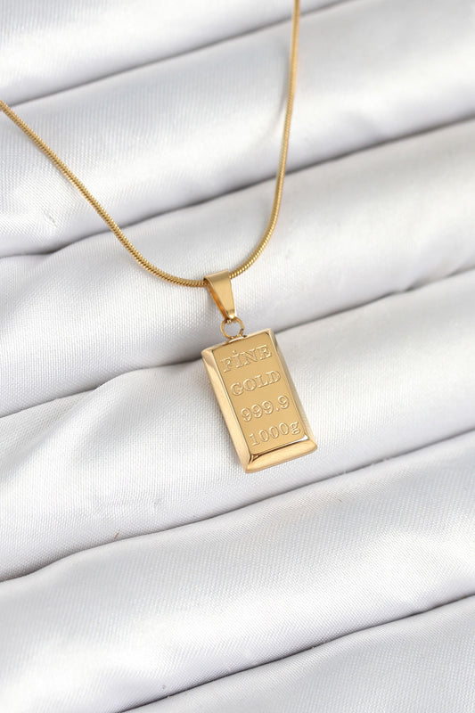 BKO10604 - 316L Çelik Gold Renk Külçe Altın Model Kolye