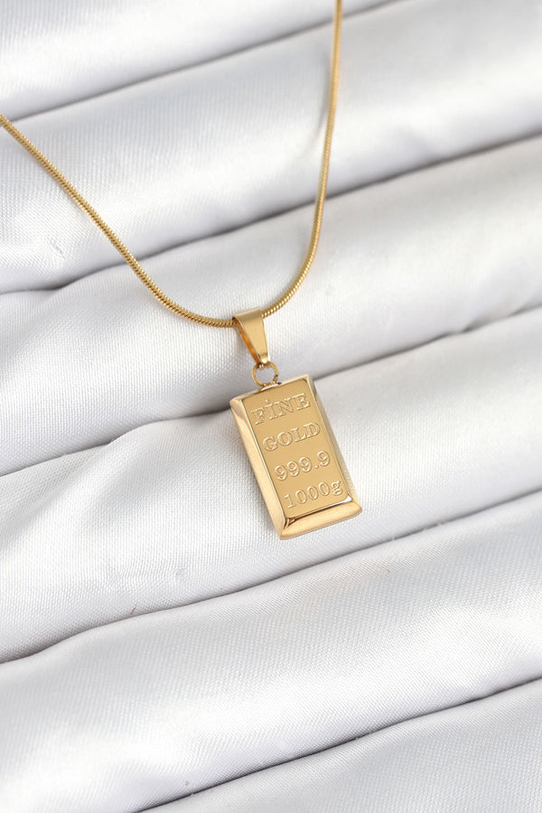 BKO10604 - 316L Çelik Gold Renk Külçe Altın Model Kolye