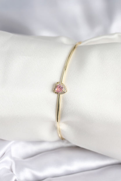 BB8001 - Pembe Zirkon Taşlı Kalp Model Gold Renk Kadın Bileklik
