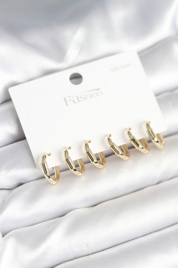 BKP11263 - Gold Renk Pirinç Halka Model 925 Ayar Gümüş Çivili Kadın Küpe Seti