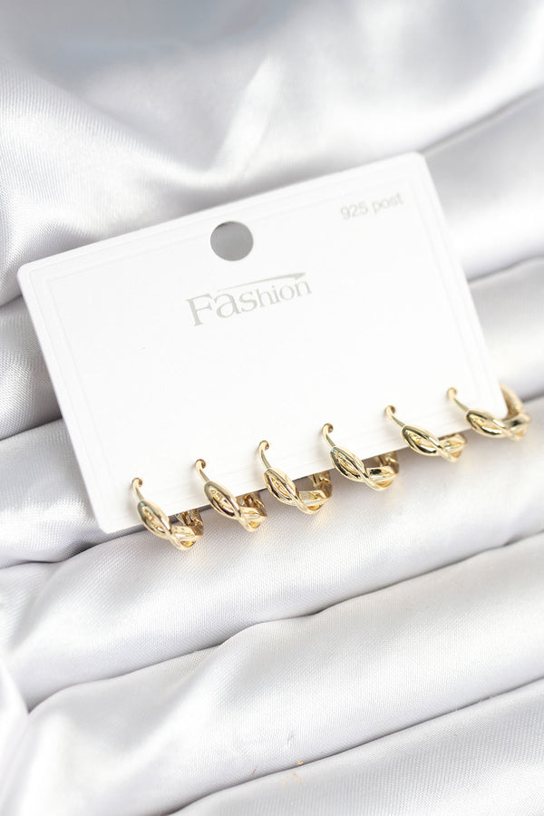 BKP11265 - Gold Renk Pirinç Sarmal Model 925 Ayar Gümüş Çivili Kadın Küpe Seti