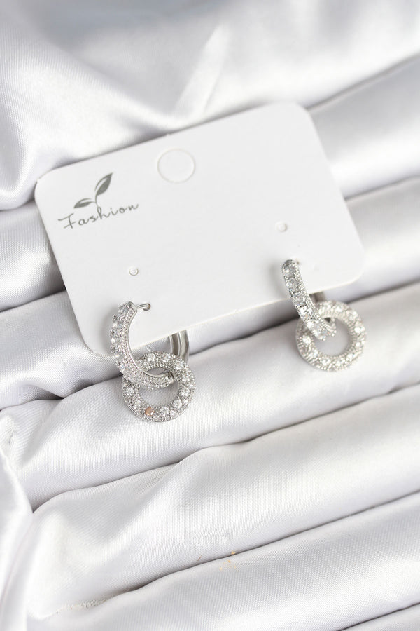 BKP11279 - Gümüş Renk Pirinç Zirkon Taşlı Halka Model Kadın Küpe