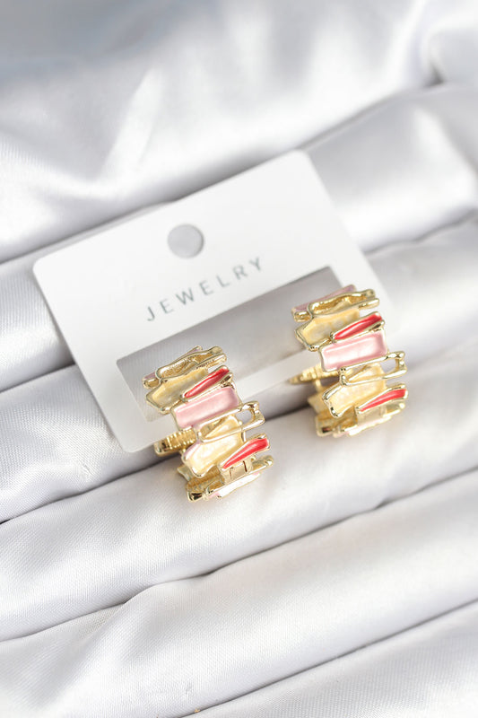 BKP11285 - Mineli Karışık Renkli Gold Pirinç Kadın Küpe