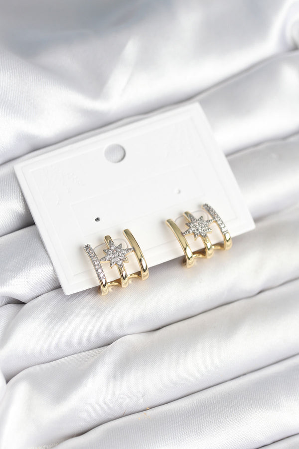 BKP11296 - Kaburga Model Kutup Yıldızı Detaylı Gold Renk Kadın Küpe