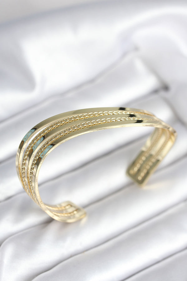 BB8019 - Eğik Şerit Model Gold Renk Pirinç Kadın Bileklik
