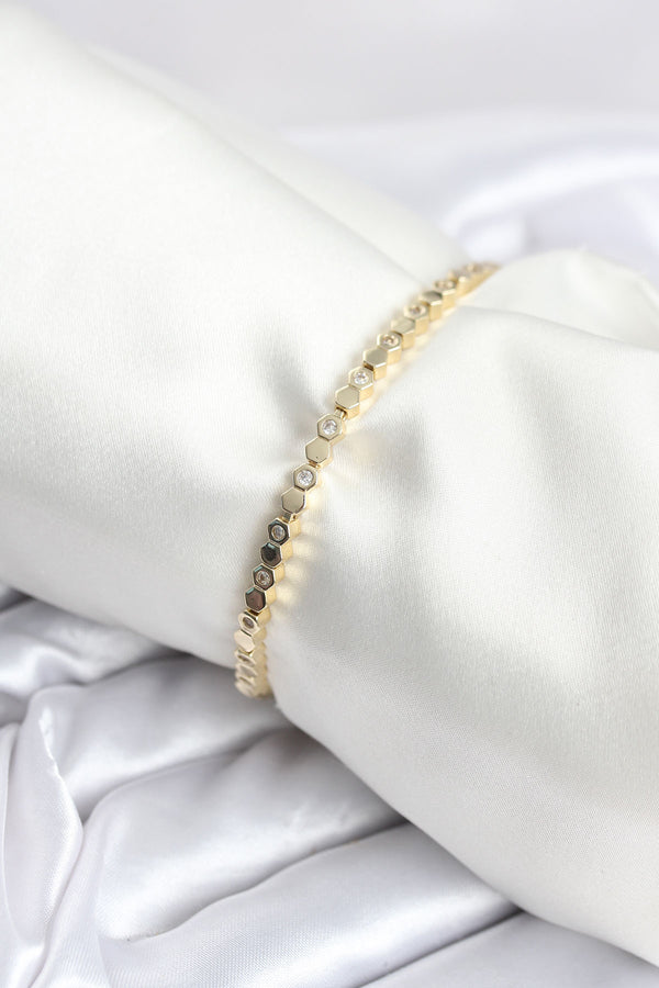 BB8025 - Pirinç Gold Renk İnce Petek Model Kadın Bileklik