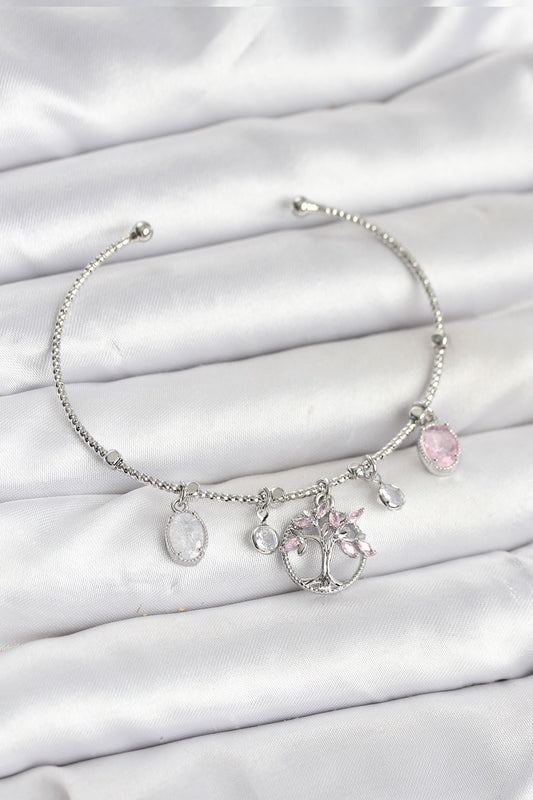 BB8038 - Hayat Ağacı Charmlı Gümüş Renk Pirinç Kadın Bileklik