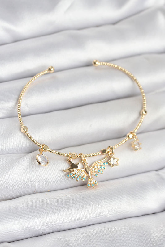 BB8039 - Anka Kuşu Charmlı Gold Renk Pirinç Kadın Bileklik