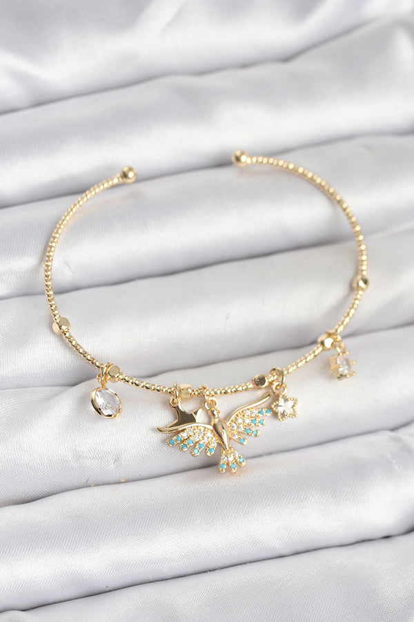 BB8039 - Anka Kuşu Charmlı Gold Renk Pirinç Kadın Bileklik