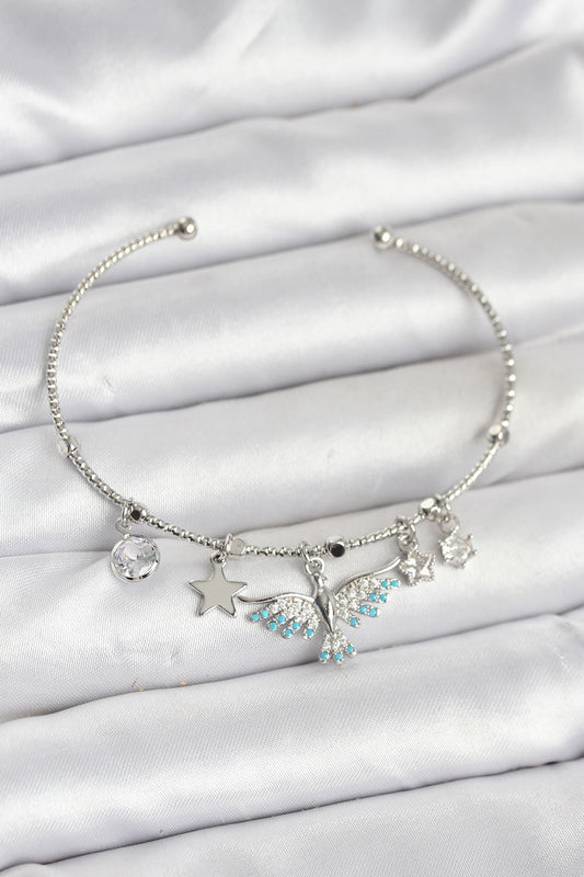 BB8040 - Anka Kuşu Charmlı Gümüş Renk Pirinç Kadın Bileklik