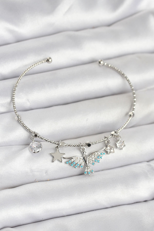 BB8040 - Anka Kuşu Charmlı Gümüş Renk Pirinç Kadın Bileklik