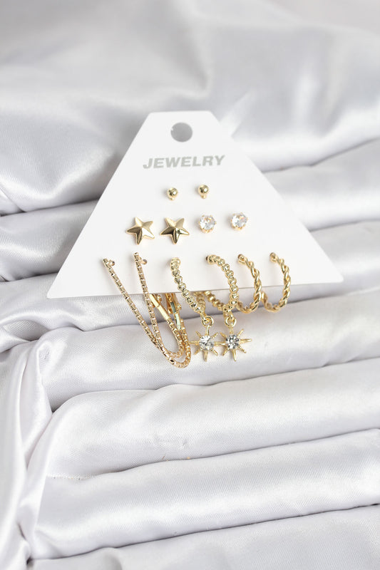 BKP11318 - 6 Çift Kadın Küpe Seti Gold Renk