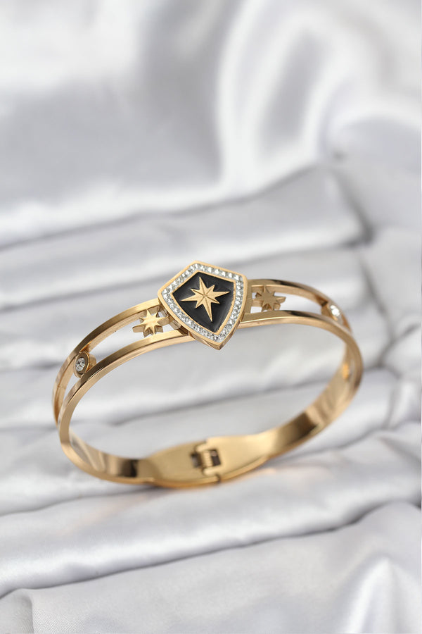 BB8068 - 316L Çelik Gold Renk Kutup Yıldızı Kelepçe Bileklik