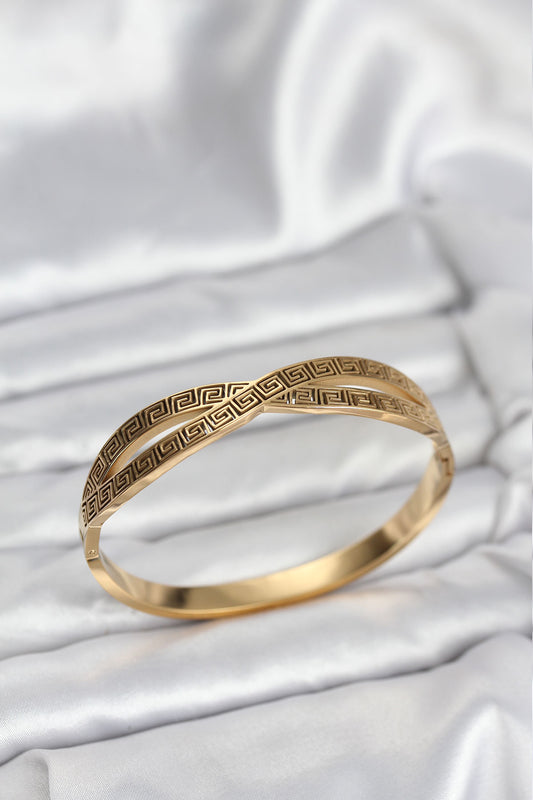 BB8069 - 316L Çelik Gold Renk Vintage Kadın Kelepçe Bileklik