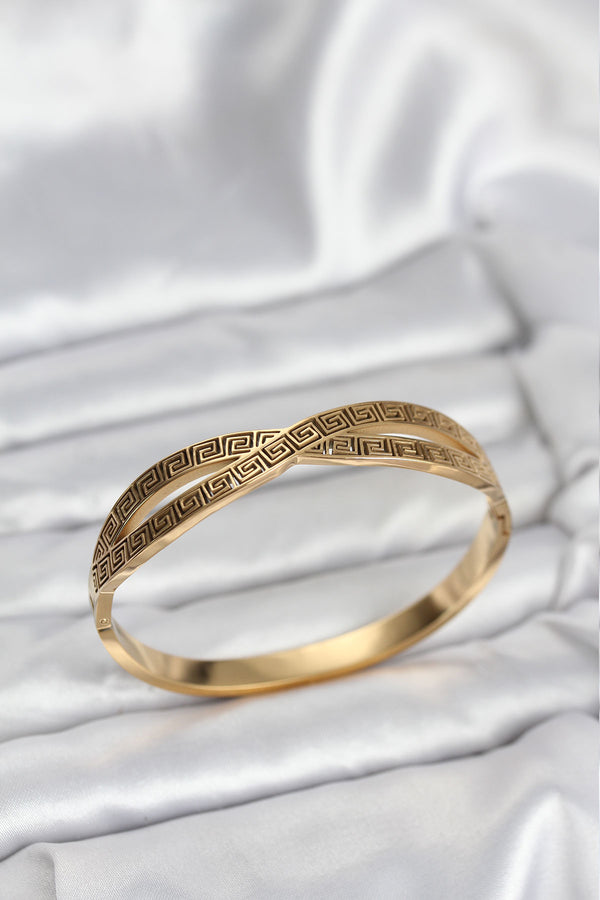 BB8069 - 316L Çelik Gold Renk Vintage Kadın Kelepçe Bileklik