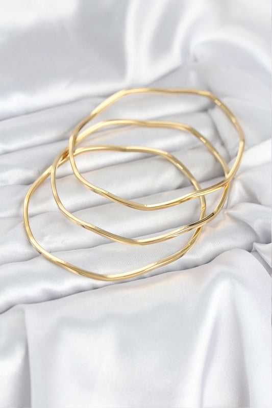 BB8075 - 316L Çelik Gold Renk 65 mm Ajda Zikzak Model 3lü Kadın Bileklik