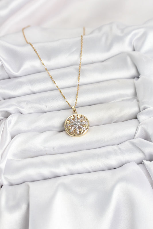 BKO10611 - 316L Çelik Zincir Gold Renk Zirkon Taşlı Kadın Kolye