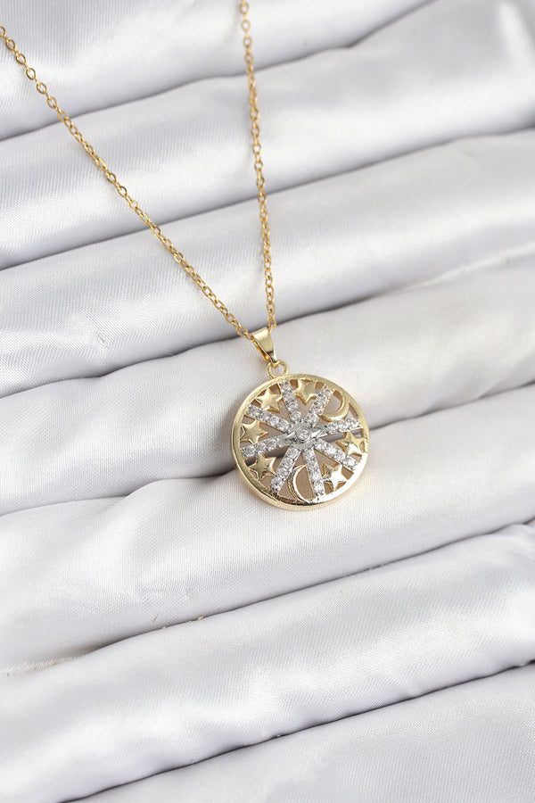 BKO10611 - 316L Çelik Zincir Gold Renk Zirkon Taşlı Kadın Kolye