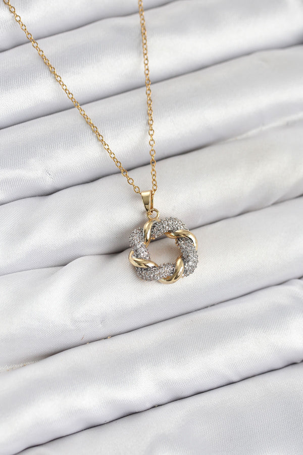 BKO10612 - 316L Çelik Zincir Gold Renk Zirkon Taşlı Sarmal Model Kadın Kolye