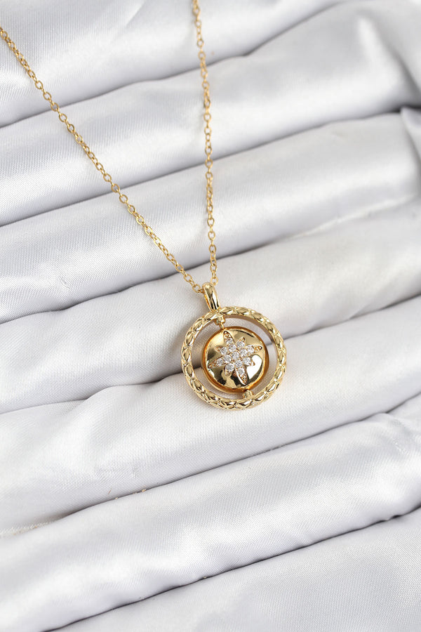 BKO10614 - 316L Çelik Zincir Gold Renk Kutup Yıldızı Model Kadın Kolye