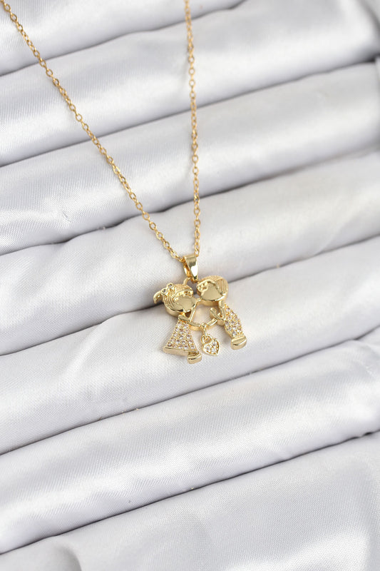 BKO10617 - 316L Çelik Zincir Gold Renk Erkek Kız Model Kadın Kolye