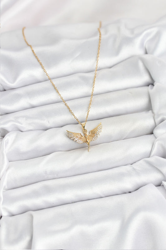 BKO10621 - 316L Çelik Zincir Gold Renk Melek Model Kadın Kolye