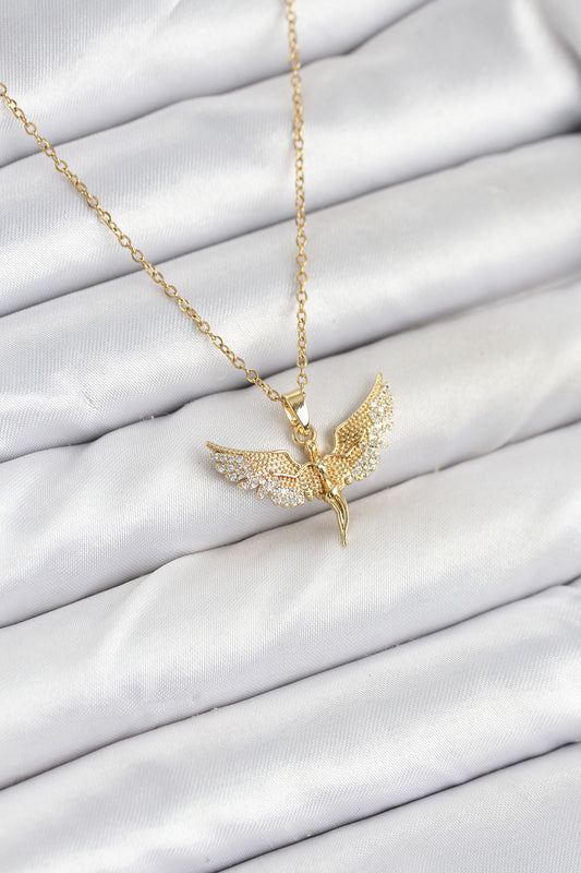 BKO10621 - 316L Çelik Zincir Gold Renk Melek Model Kadın Kolye