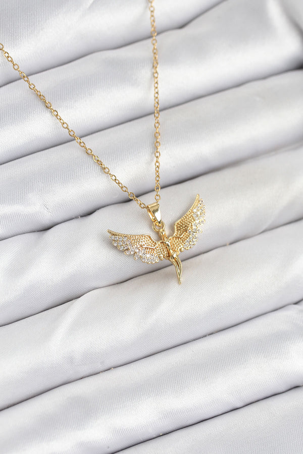 BKO10621 - 316L Çelik Zincir Gold Renk Melek Model Kadın Kolye