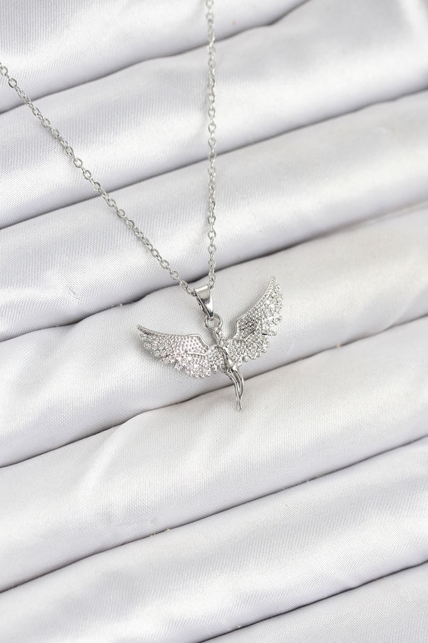 BKO10622 - 316L Çelik Zincir Gümüş Renk Melek Model Kadın Kolye