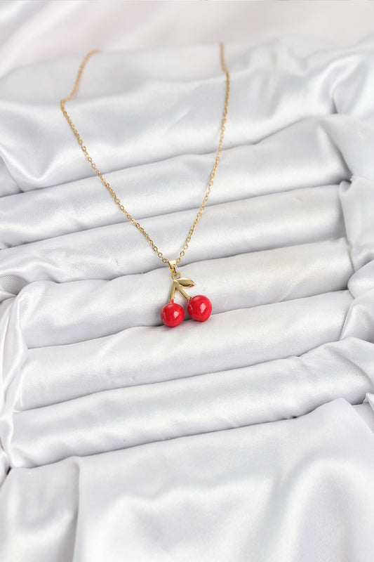 BKO10623 - 316L Çelik Zincir Gold Renk Kiraz Model Kadın Kolye