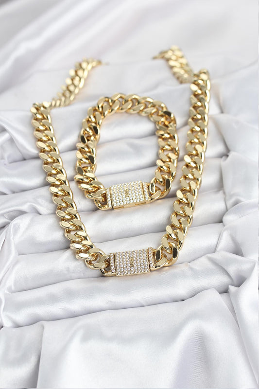 BKO10629 - Xuping Gurmet Gold Renk Kolye ve Bileklik Seti