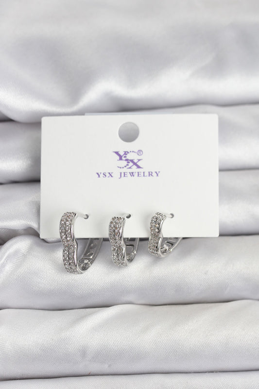 BKP11345 - Gümüş Renk Pirinç Zirkon Taşlı Kalpli Kadın Küpe