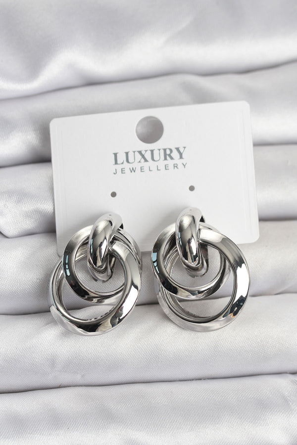 BKP11349 - Gümüş Renk Halka Model Pirinç Kadın Küpe