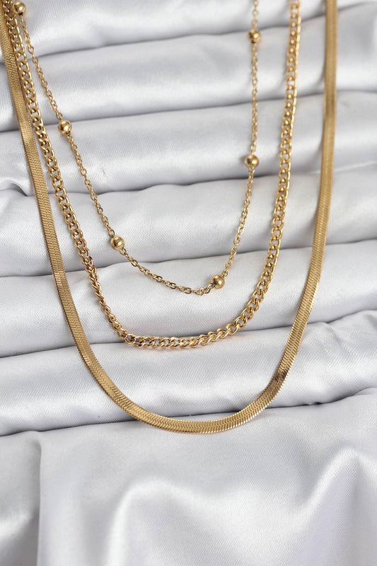 BKO10630 - 316L Çelik Gold Renk 3'lü Kadın Kolye