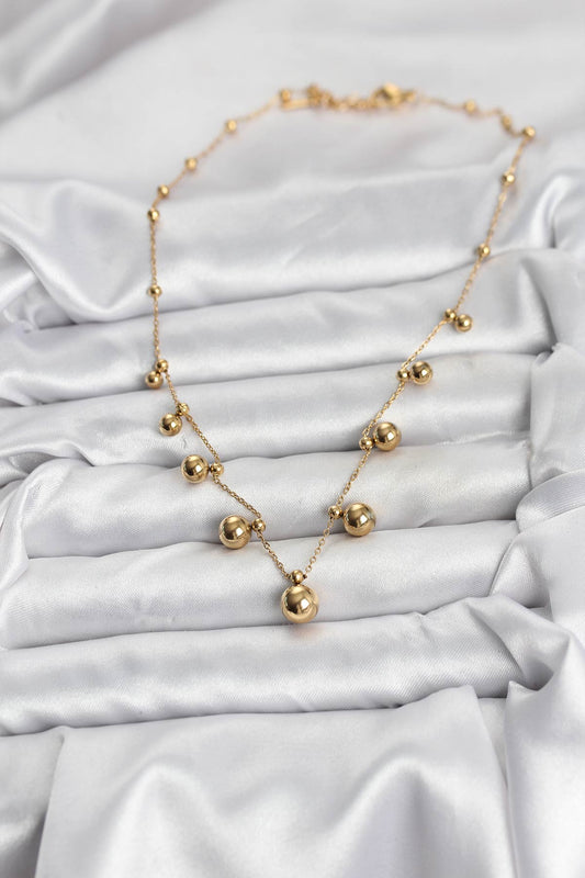 BKO10632 - 316L Çelik Zincir Gold Renk Topçuklu Kolye
